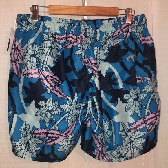 Ike Behar XL Navy Light Blue Pink Tidal Palm Tropical Swim Board Shorts - Picture 3 of 12